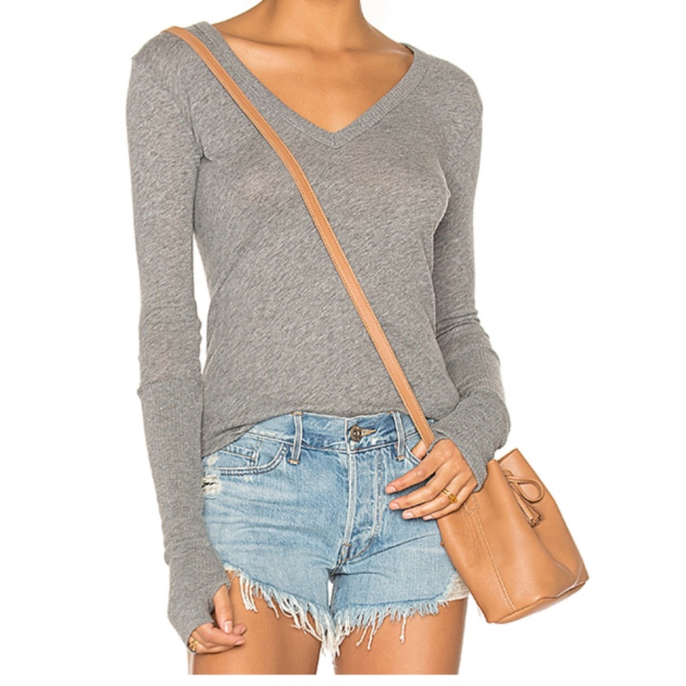 Enzo Costa Cashmere Long Sleeve V Neck Top